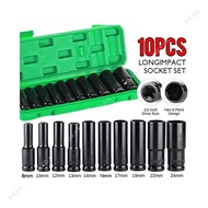Black Long Socket / Long Impact Socket Head Set 8-24mm *10pcs