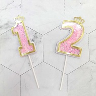 (Ready Stock Malaysia) Happy Birthday Stand No. 1&2 Pink Colour Cake Topper 蛋糕装饰 创意闪片粉色1号 2号蛋糕插件