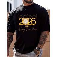 Happy New Year 2026! Watch Print T-Shirt Pure Cotton Round Neck Short Sleeves Suitable For Both Men 
