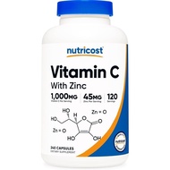 Nutricost Vitamin C with Zinc Capsules, 120 Servings - 1000mg, 45mg Zinc,, Gluten Free Vitamin C Sup