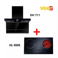 Vees DH-711 Kitchen Hood + HL-400K Induction and Ceramic Double Burner Electric Hob OR DGH-8650 Gas Hob