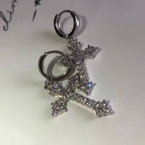 Y2K Gothic Rhinestone Cross Earrings Kpop Purple Zircon Cross Drop Earring for Women Grunge Egirl Ea