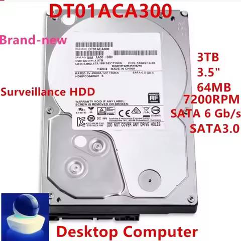 New Original HDD For Toshiba 3TB SATA 3.5" 64MB 7200RPM For Surveillance Hard Disk DT01ACA300