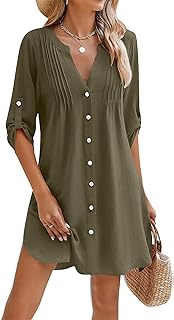 Women's Beach Dress Bikini Cover Up V-Neck Beach Poncho Summer Swimwear Beach Cover Up Shirt, Army G