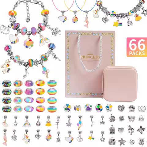 Charm Bracelet Making Kit for Girls,Gift Box 66 Pcs of Jewelry Making Kit for 6-12 Girls Birthday Ch