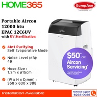(PRE-ORDER) EuropAce Portable Aircon 12000BTU EPAC 12C6UV | EPAC12C6UV