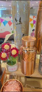Copper Water Bottle with Floral Decoration