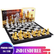 Medieval Folding Classic Chess Set With Chessboard 32 Pieces Gold Silver Magnetic Chess Portable Travel Games For Adults Kid Toy Gift