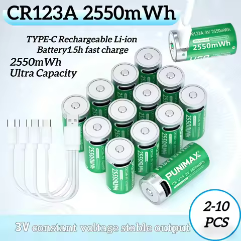 2-10PCS Rechargeable CR123A 2550mWh Lithium Battery with Type-C Cord Fast Recharge for Outdoor Camer
