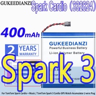 Baery Spark io 332824 400mAh For TomTom Spark io   Mic / TomTom Spark 3 io GPS Watch Acumulator 2-wire Plug
