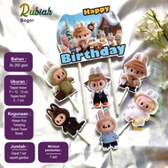Custom  Nama Foto Topper cake Karakter Labubu Hiasan Kue Ulang Tahun Snack Tower Buket Tumpeng