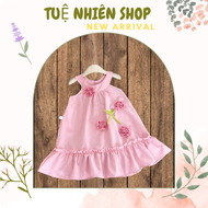 Đầm hồng bé gái sát nách đính hoa nổi DT Kids – Thiết kế dễ thương cho bé từ 8-22kg
