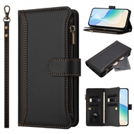 Leather PU Flip Phone Case for Samsung Galaxy S25 Edge S24 Plus Ultra FE zipper wallet Nine cards Ca