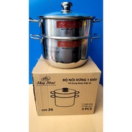 High-end Sky Star 1-Bottom Steamer Set With Glass Lid, Magnetic Bottom. Can Use All Types Of Cookers 24cm / 26cm.