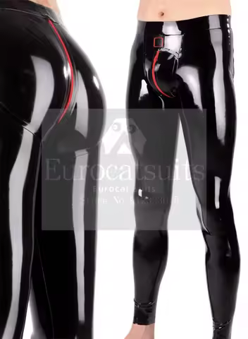 customizedMen's Latex Trousers with 3D Crotch and 3D Hip Cut, Featuring Dual-Zip Design