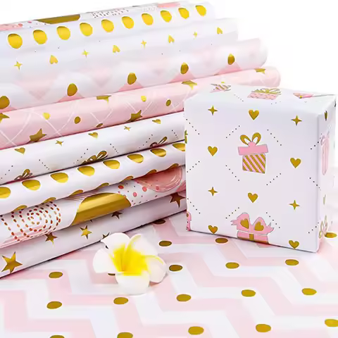 4 Designs 50 x 70cm Kraft Paper Pink Star Wrapping Paper Sheet Kraft for Kids Gifts Wrapping Paper S