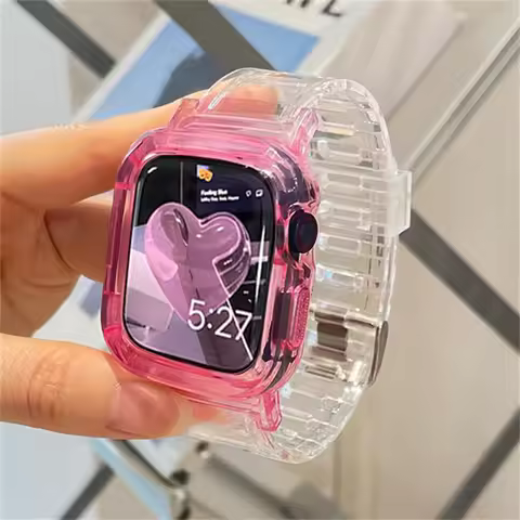 Korean Cute Gradient Clear Band + Case For Apple Watch 7 8 9 41 45MM 38 40mm 42 44mm Strap Women Bra