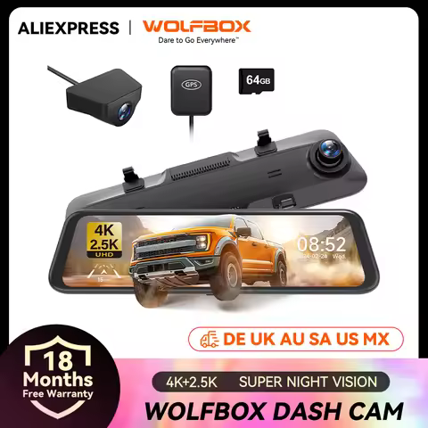 WOLFBOX G900 4K+2.5K Rearview Dash Cam 12" IPS Screen WDR 170 FOV Rear Cam Gps Mirror Car Recorder S