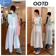 Korean Version Casual Suit Women White Lace See-Through Long Skirt Vest Dress Korean Version Spring New Style Long-Sleeved T-Shirt Top Two-Piece