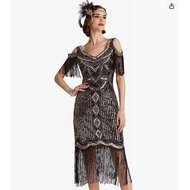 YXL Womens 1920s Flapper Dress Vintage Long Fringe Dress Roaring 20s Sequins Beaded Dress