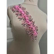 Pink 3d Rhinestone With Pearls Applique/ Pink Applique For Embellishment