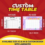 JADUAL WAKTU KELAS BOLEH UBAH | JADUAL SAIZ A4 A3 | CLASS TIMETABLE | JADUAL BERTEMAKAN CARTOON