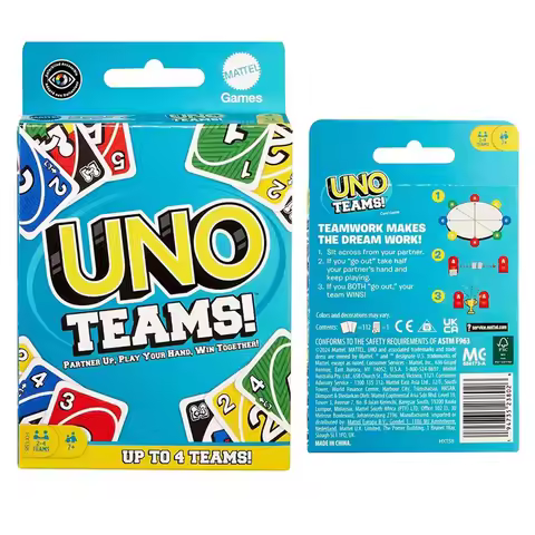 Mattel Games UNO TEAMS Card Game for Family Night Featuring Tv Show Themed Graphics for 2-10 Players