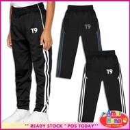 (1Y-15Y) Kids T9 Black Tracksuit / School Sport Long Pant (Random Stripe Color)