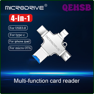 QEHSB 4 in 1 USB 3.0 OTG Lightning Type-C Memory Card 64-256GB Reader Mirco SD Card Reader Adapter for iphone 6/7/8 Plus/11/12/Samsung HSRJH