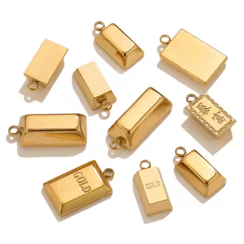 5pcs Stainless Steel Brics Gold Plated Charms Square Rotary Block Pendants Jewelry Making DIY Neckla