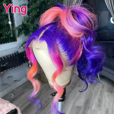 Ying Purple Pink with Orange Colored Body Wave 13x6 Lace Front Wig PrePlucked With Baby Hair 13x4 La