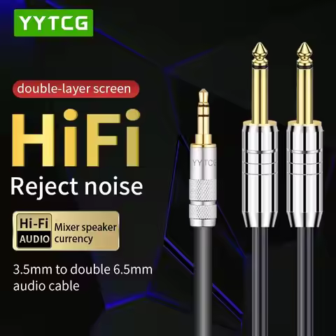 YYTCG 3.5mm to Double 6.5mm TRS Cable AUX Male Mono 6.5 Jack to Stereo 3.5 Jack Audio Cable for Mixe