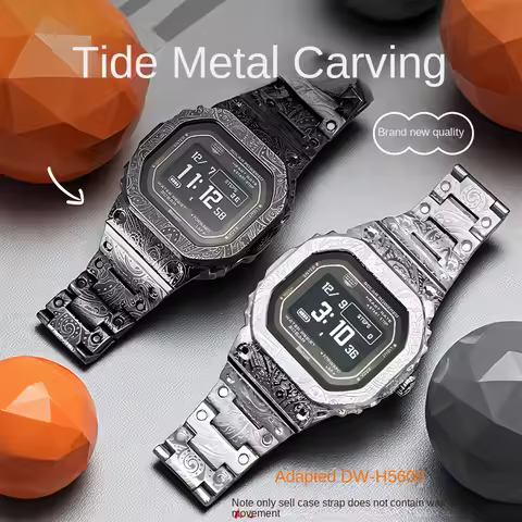 DW-H5600 Men's Metal Watchband and case For Casio DW-H5600 Modified Stainless Steel Carving Flower W