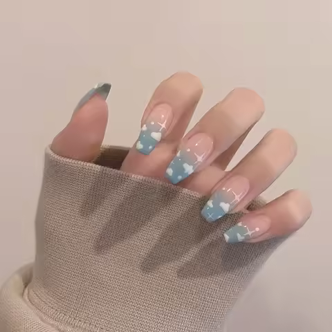 24pcs Cloud Pattern False Nails Korean Sweet Style Lady Women Manicure Supplies Press on Nail Fashio