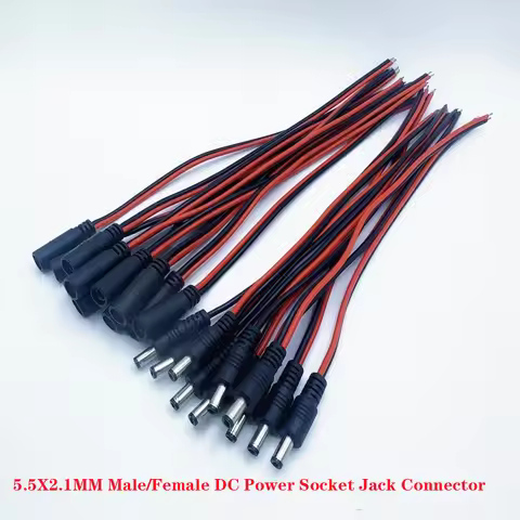 High Quality DC Power Jack With Wire DIY 16 AWG 18 AWG 22 AWG Female& Male Socket DC Connector Plug