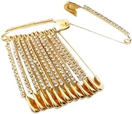 Golden White Color Diamonds Design Safety pin or Saree pin Set - 12 Pcs