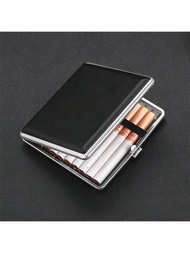 男士休閒皮革煙盒20支煙手捲菸收納保護盒鬆緊帶金屬煙盒