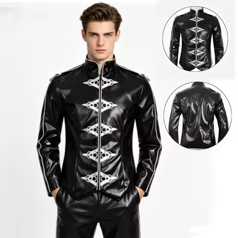 Michael Jackson Cosplay MJ Classic Black V8 Faux Leather Jacket in Punk Heavy Metal Style for Man’s 