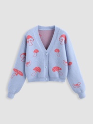 Cider Cider Mushroom Pattern Cardigan เสื้อคาดิแกนแขนยาวผู้หญิง เสื้อคลุมแขนยาวผญ สไตล์เกาหลี