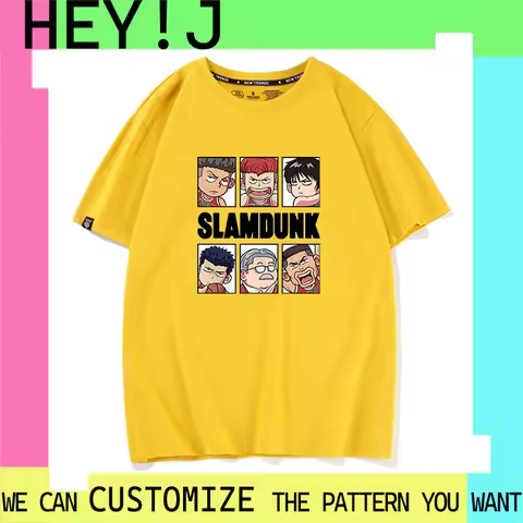 2024 Men Women Short Sleeved Tee Anime Six Palace Grid Slam Dunk Character Avatar of Kawaii Printed 