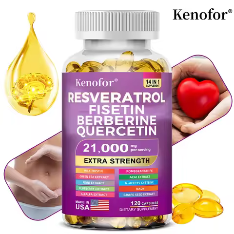 Resveratrol Supplement with Nad+, Berberine - 21000 Mg - Non-GMO and Gluten Free, 30/60/120 Capsules