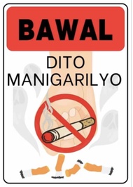 BAWAL MANIGARILYO SIGNAGE, LAMINATED/ PVC A4, WATERPROOF, NON-FADING
