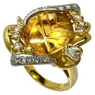 Size 12.5 Citrine and Diamond Ring, 0.44ct Total, 18K Gold/Pt900 Platinum, 8.8g, Women's