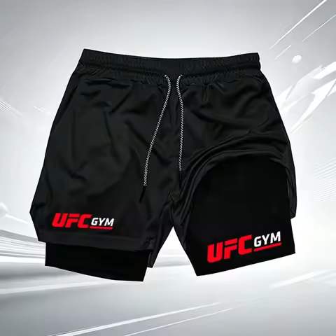 Men's UFC GYM 2-in-1 Compression Shorts Quick Dry Breathable Running Gym Training Shorts with Built-
