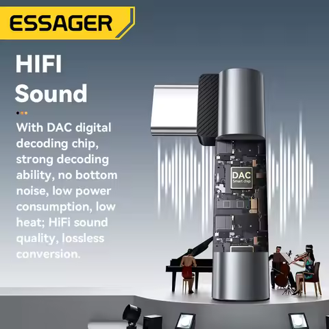 Essager L-shape Type-C to 3.5mm Jack Audio Adapter for iPhone 16 15 Samsung Lightning to 3.5mm Headp