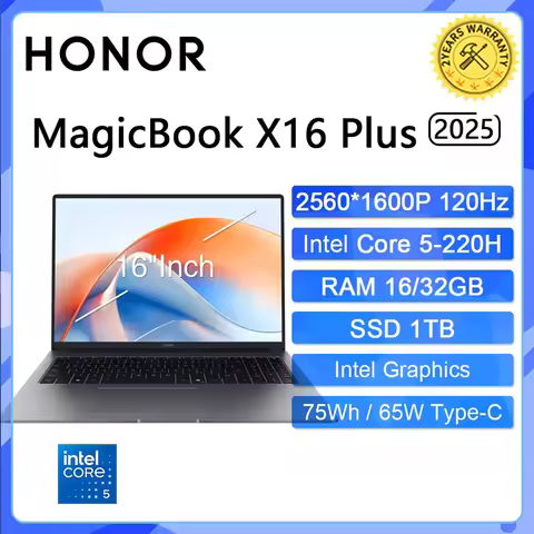 HONOR New Laptop MagicBook X16 Plus 2025 16"Inch 2.5K 120Hz Intel Core-5 220H RAM 16/32GB SSD 1TB No