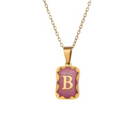English Letter Initial Necklace 18K Gold Plated Necklace Stainless Steel Square Letter Charm Pendant