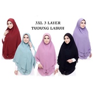 🔥XXXXL PREMIUM🔥TUDUNG SARUNG LABUH CHIFFON 3 LAYER BERDAGU AWNING SCUBA