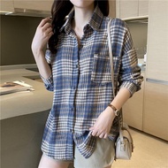 Plaid Shirt Women's Blouse Plus Size  New Loose Long-sleeved Top