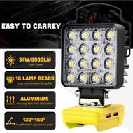 Upgraded 5000 LM 34W Cordless LED Work Light Compatible with Dewalt 20V Battery, Portable 2X2.1A USB